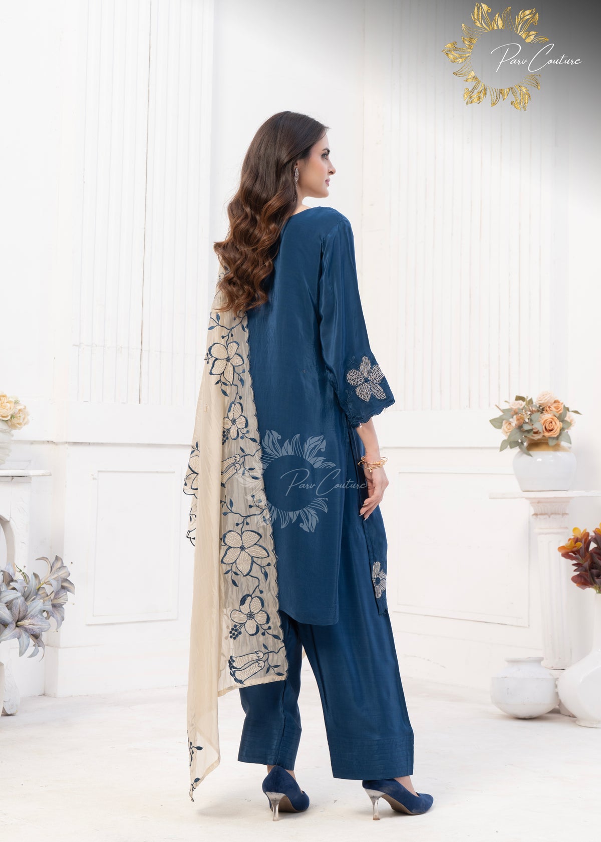 Midnight Bloom Navy Blue Embroidered Farshi Suit