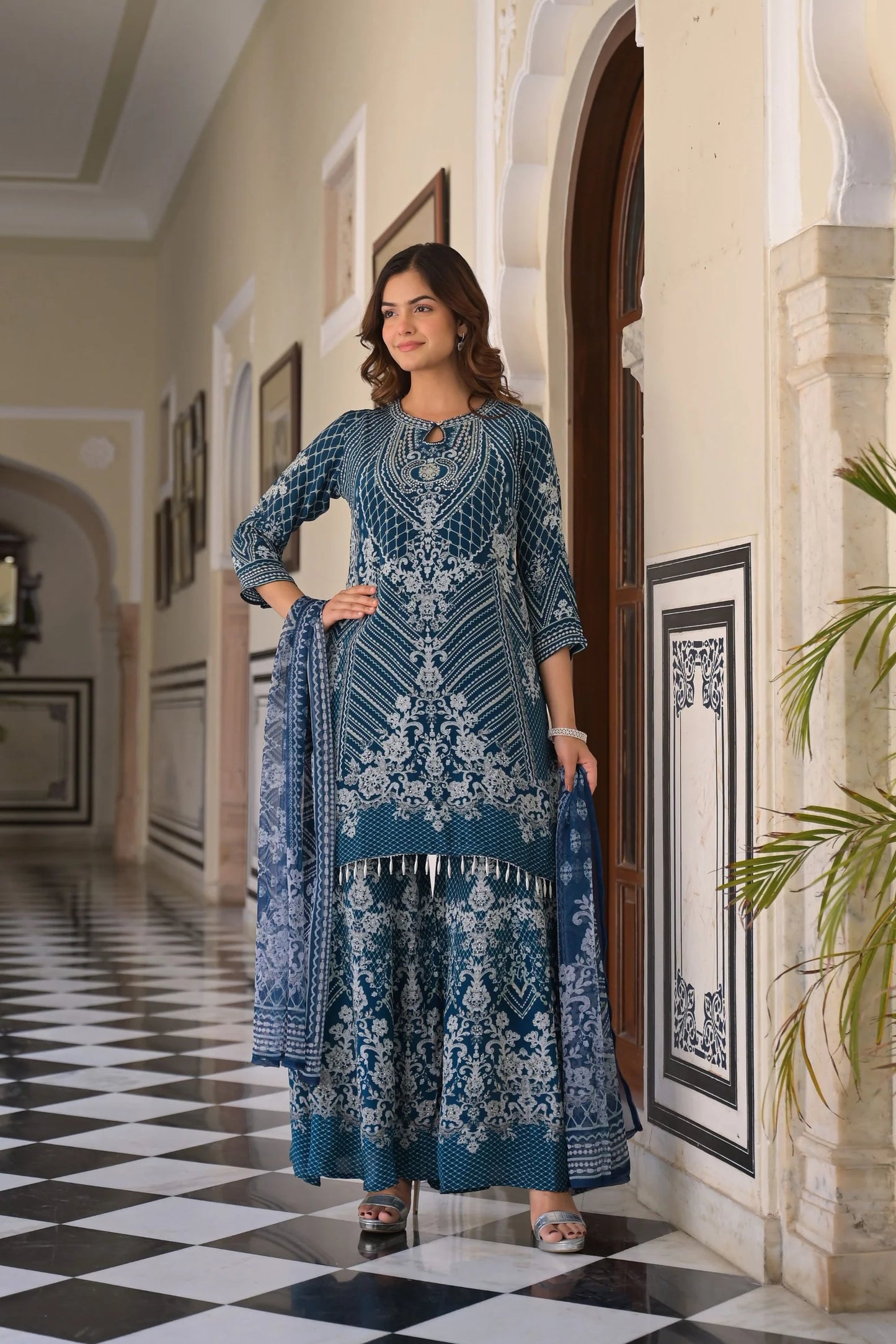 Indigo Leher Palazzo Set