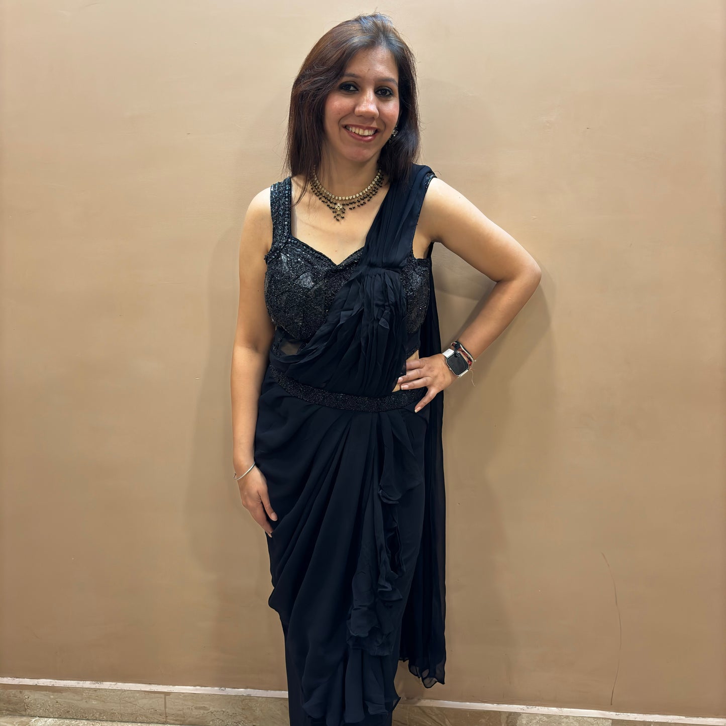 Gazal Black Drape Saree With Side Cut