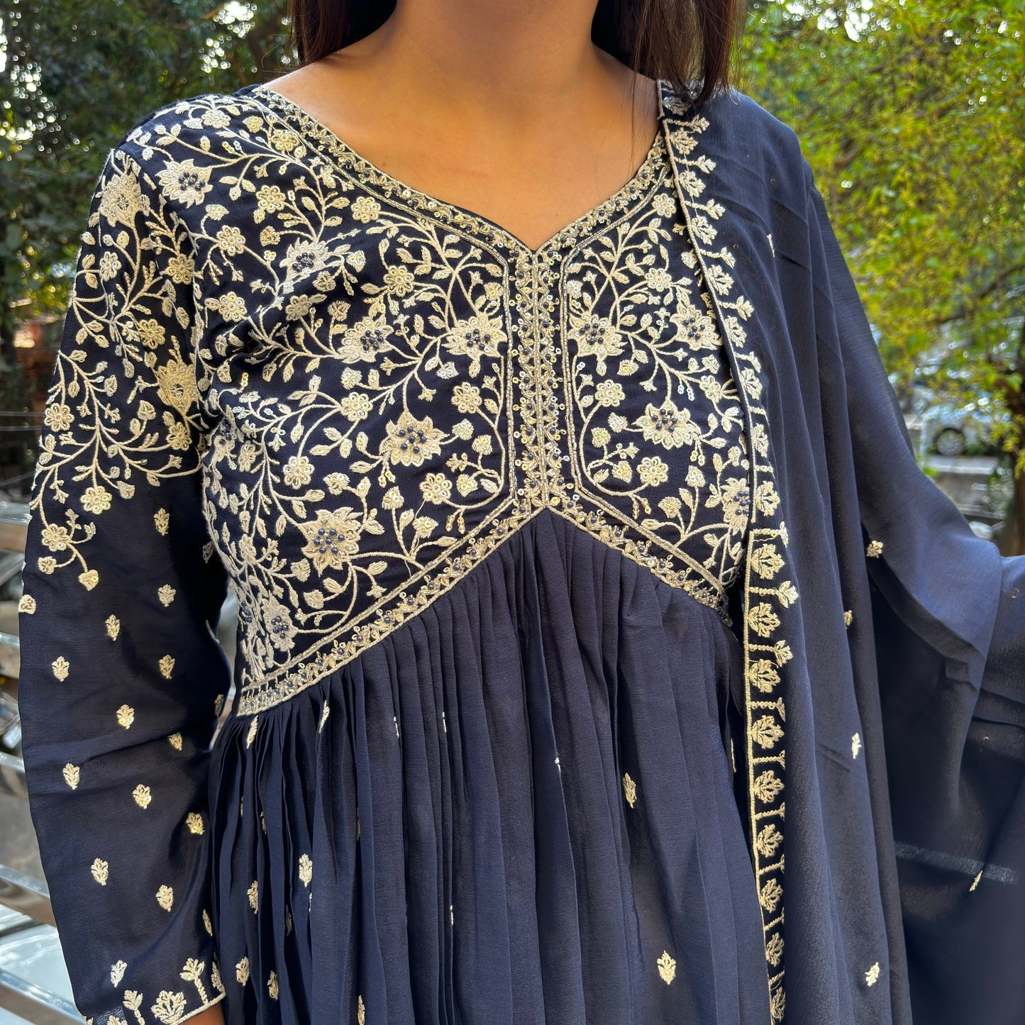 Baani Navy Blue Thread Detailing Sharara Suit