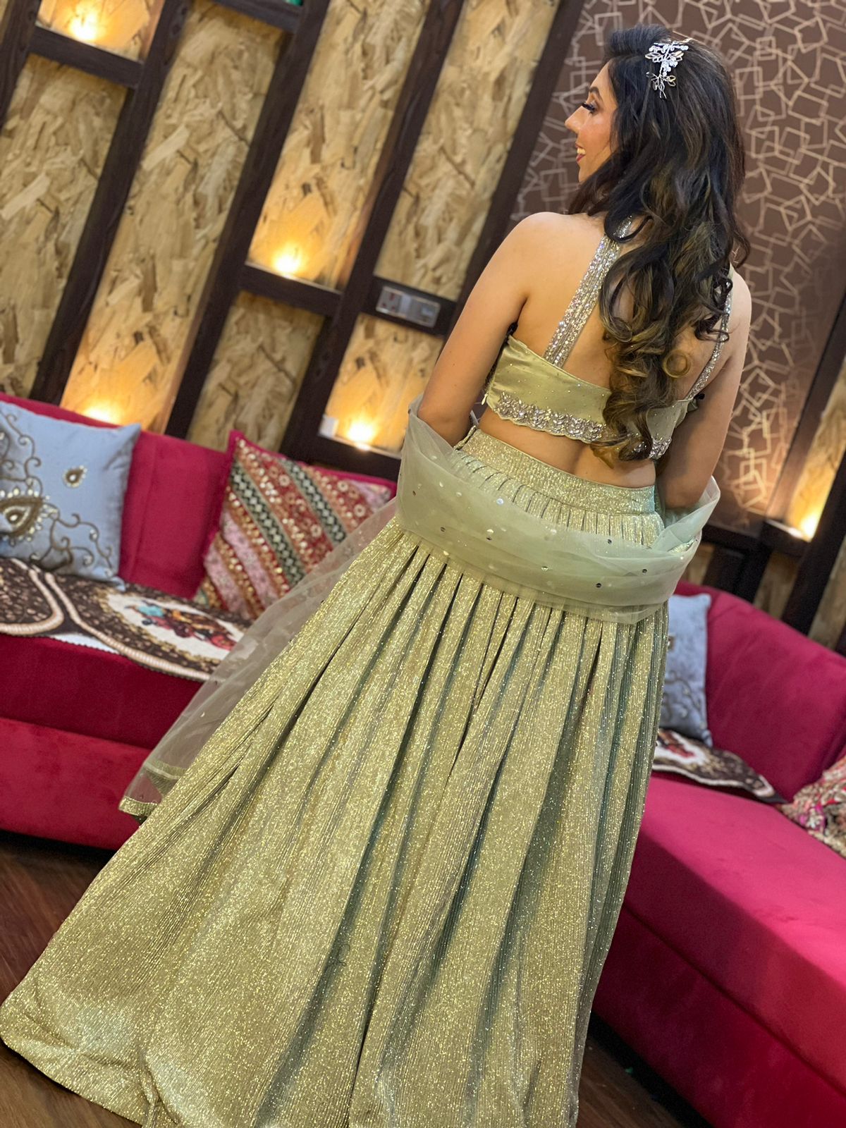 Sparkle Embellished Halter Neck Crop Top with Skirt