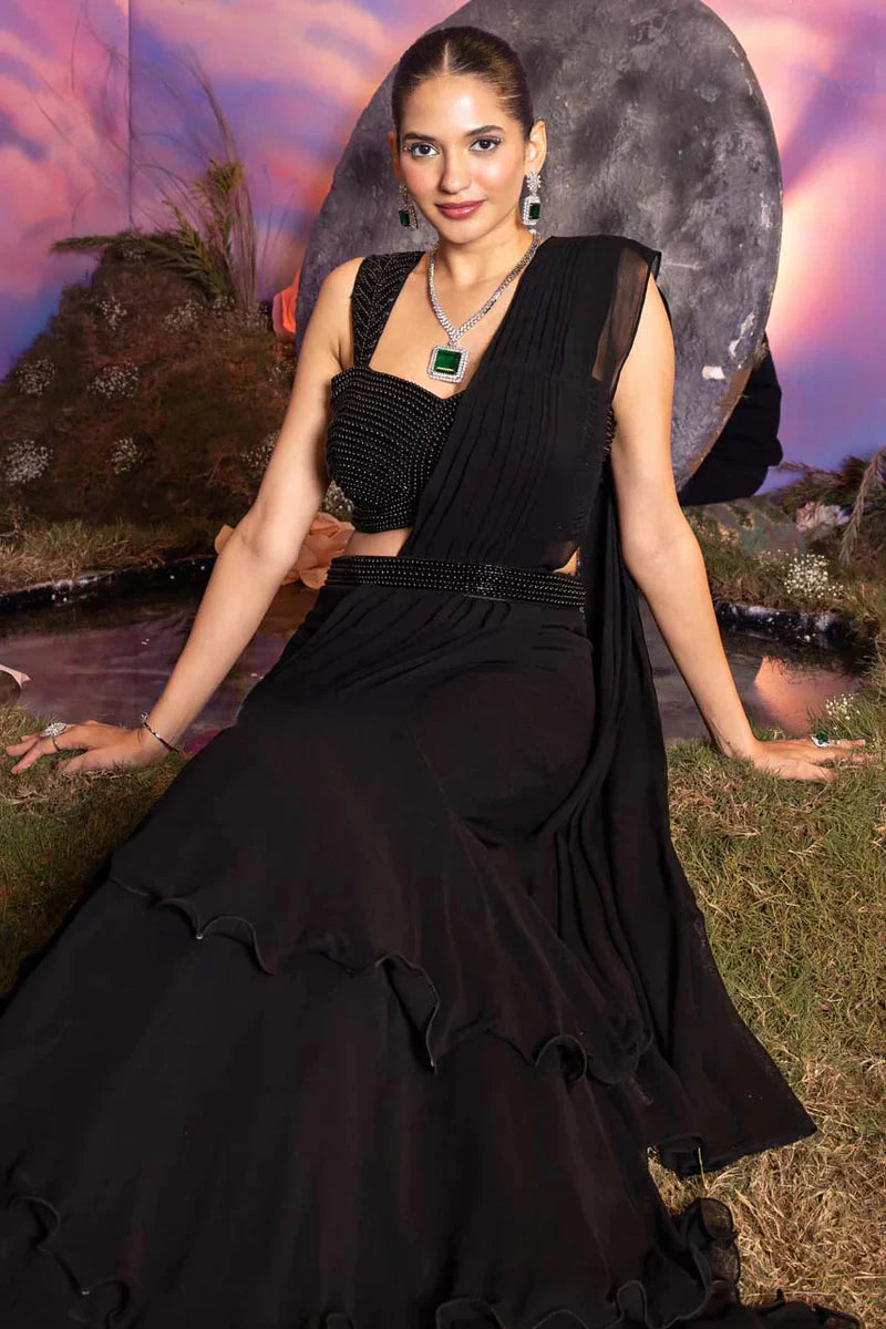 Black Mystique-Draped Skirt Set