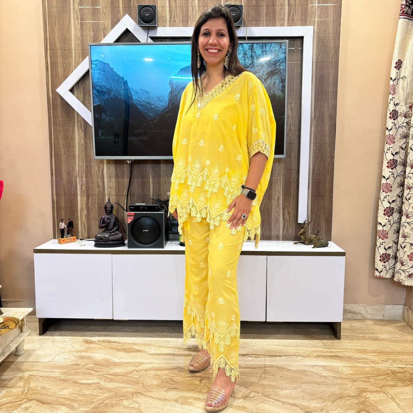 Lemon Dream Lace Kaftan Co-Ord Set