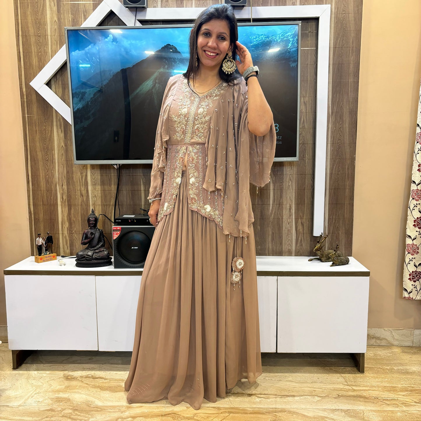 Ethereal Charm: Flowing Skirt with Artisanal Embroidered Top