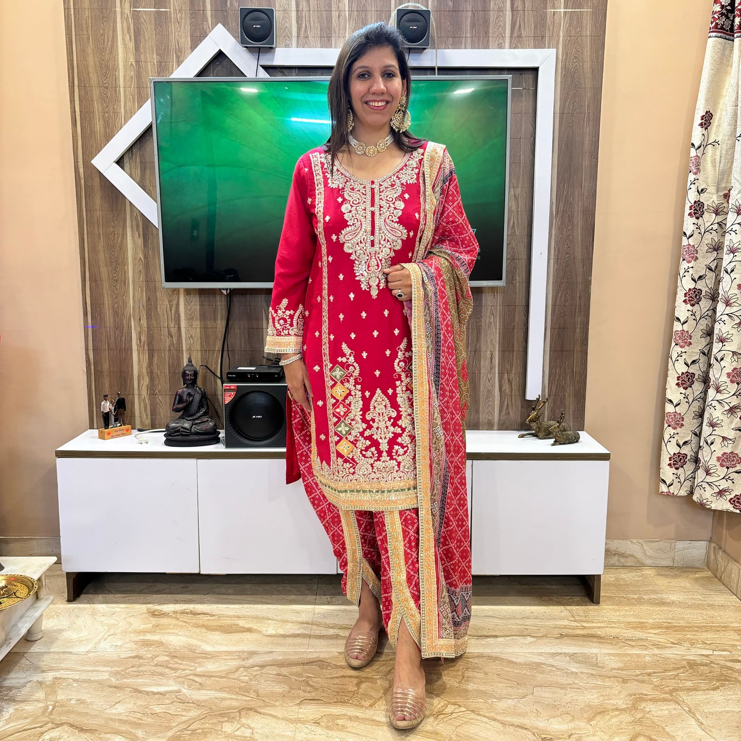 Scarlet Reverie Hand-Embroidered Dhoti Set