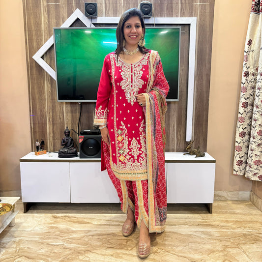 Scarlet Reverie Hand-Embroidered Dhoti Set