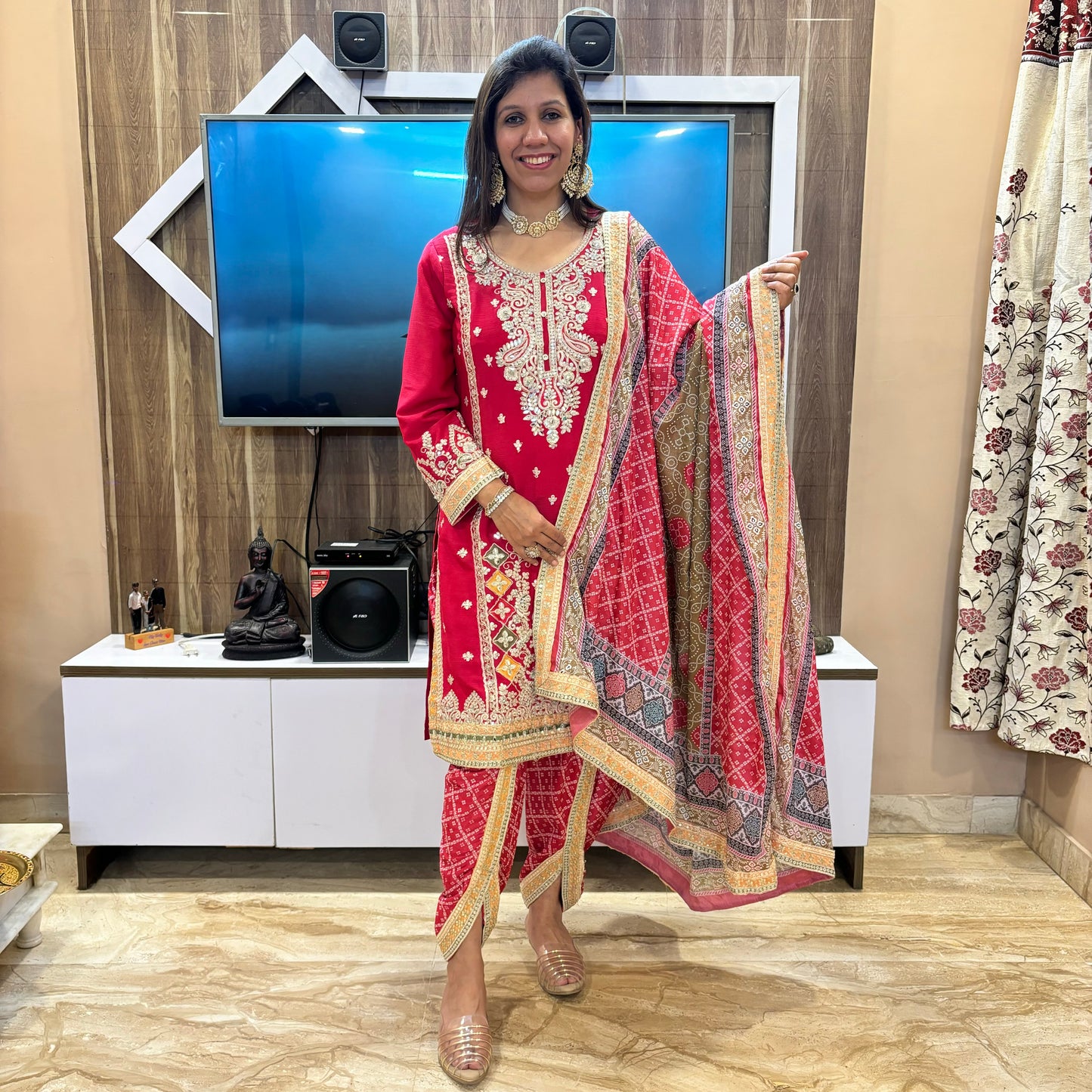 Scarlet Reverie Hand-Embroidered Dhoti Set