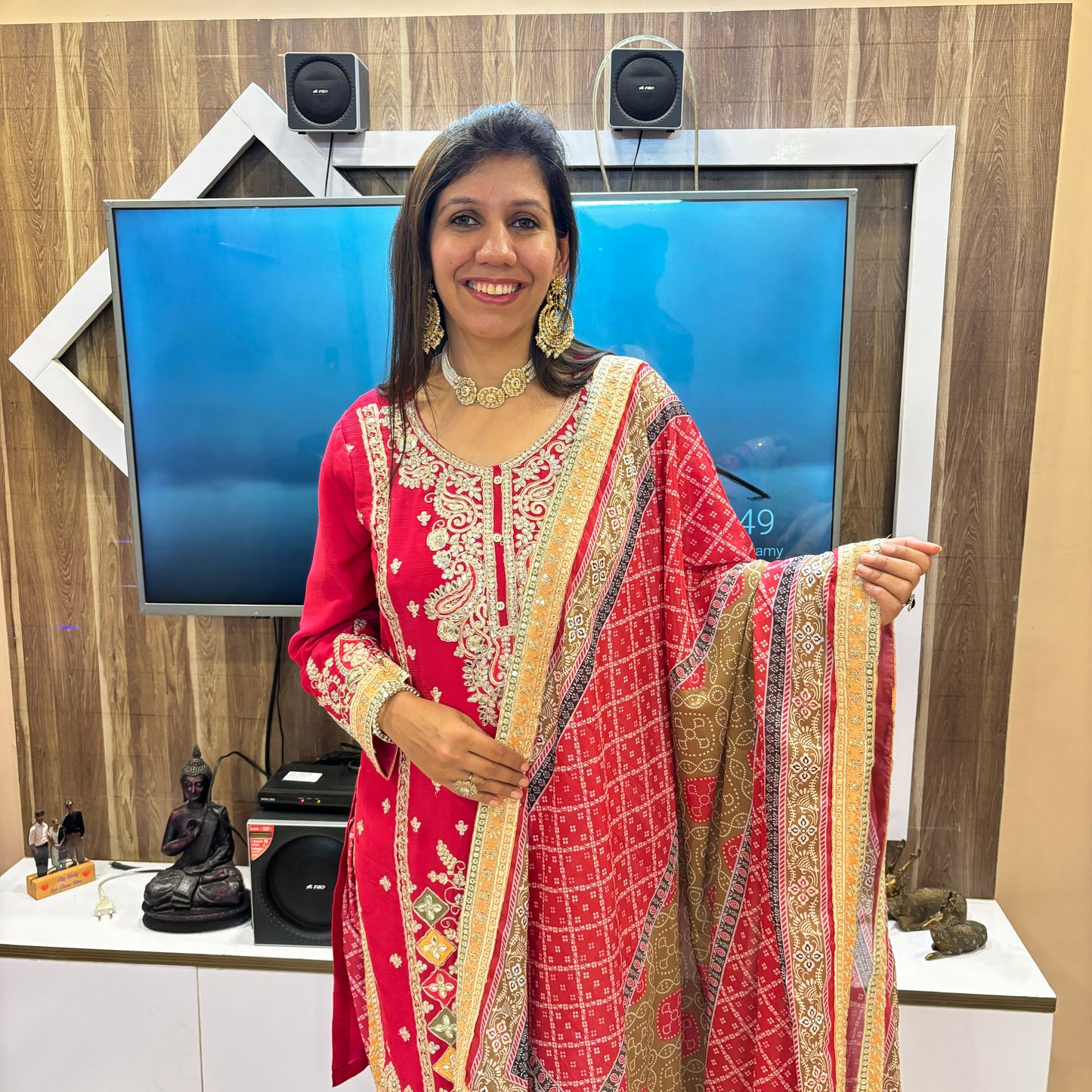 Scarlet Reverie Hand-Embroidered Dhoti Set