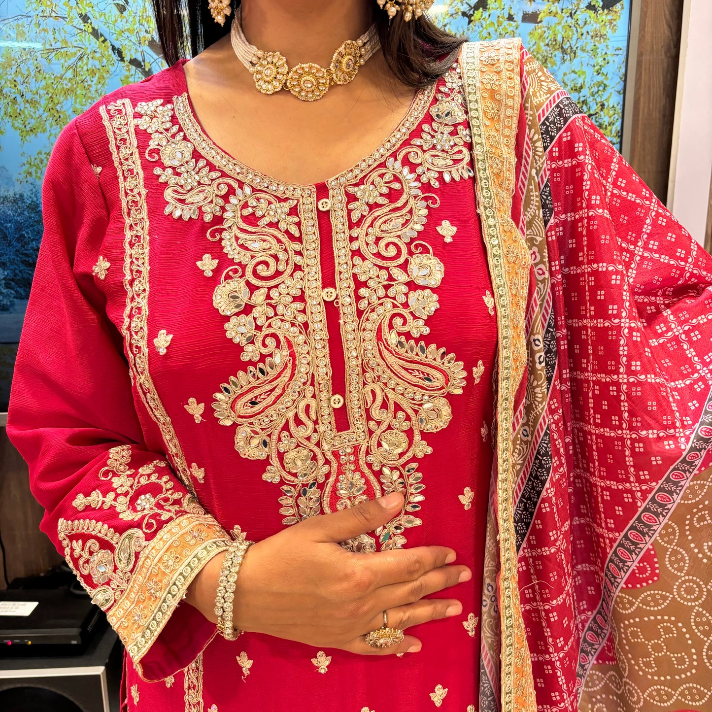 Scarlet Reverie Hand-Embroidered Dhoti Set