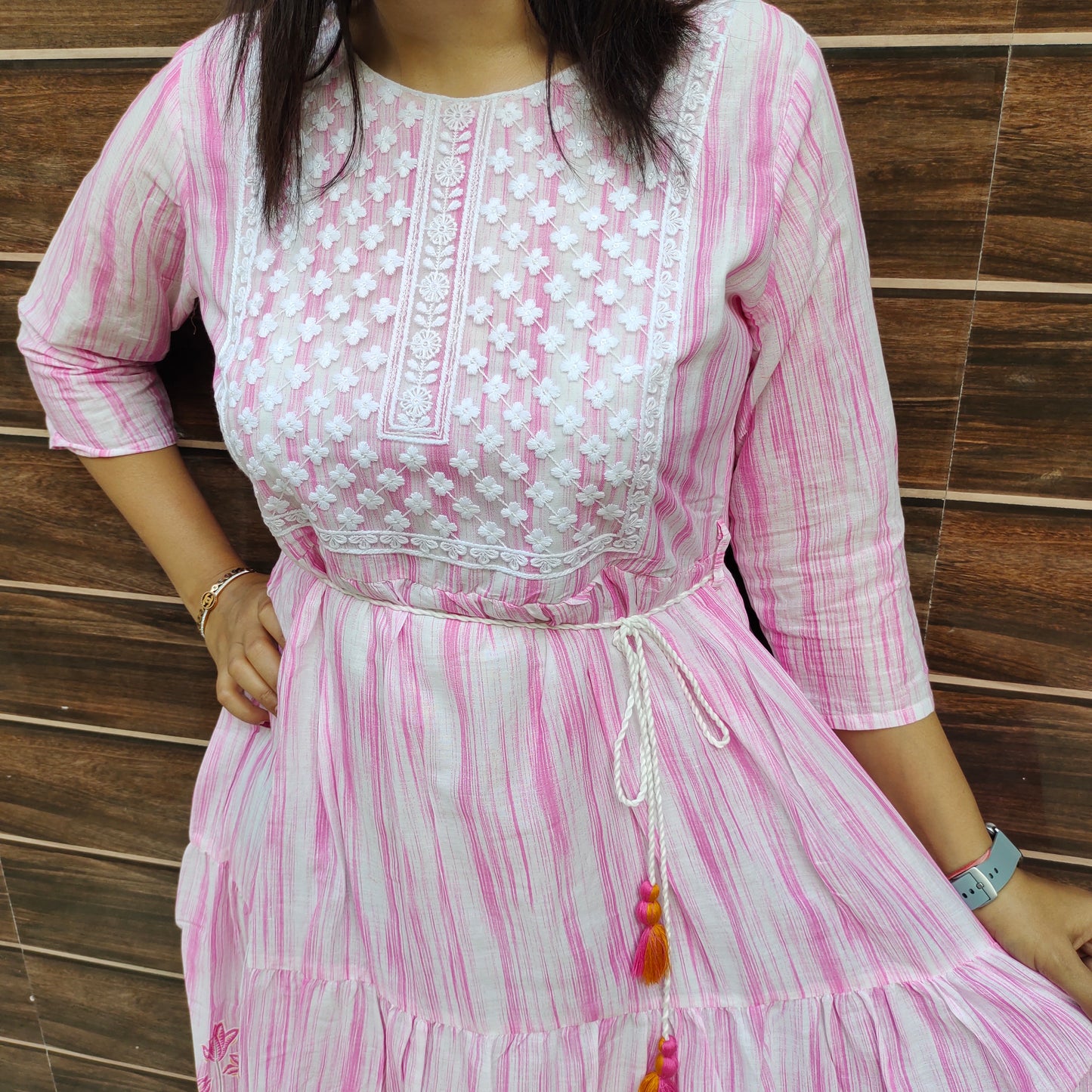 Long Pink Chikankari Tunic