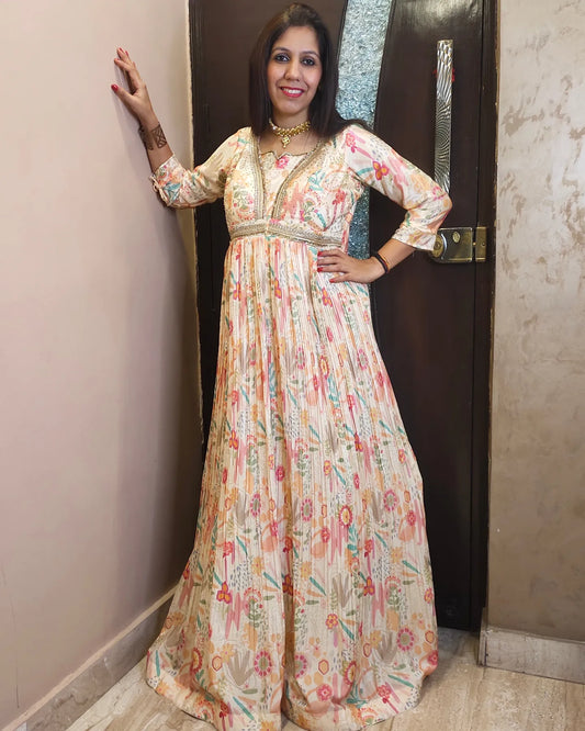 Yoke Hand Embroidered with Heavy Can-Can Gown