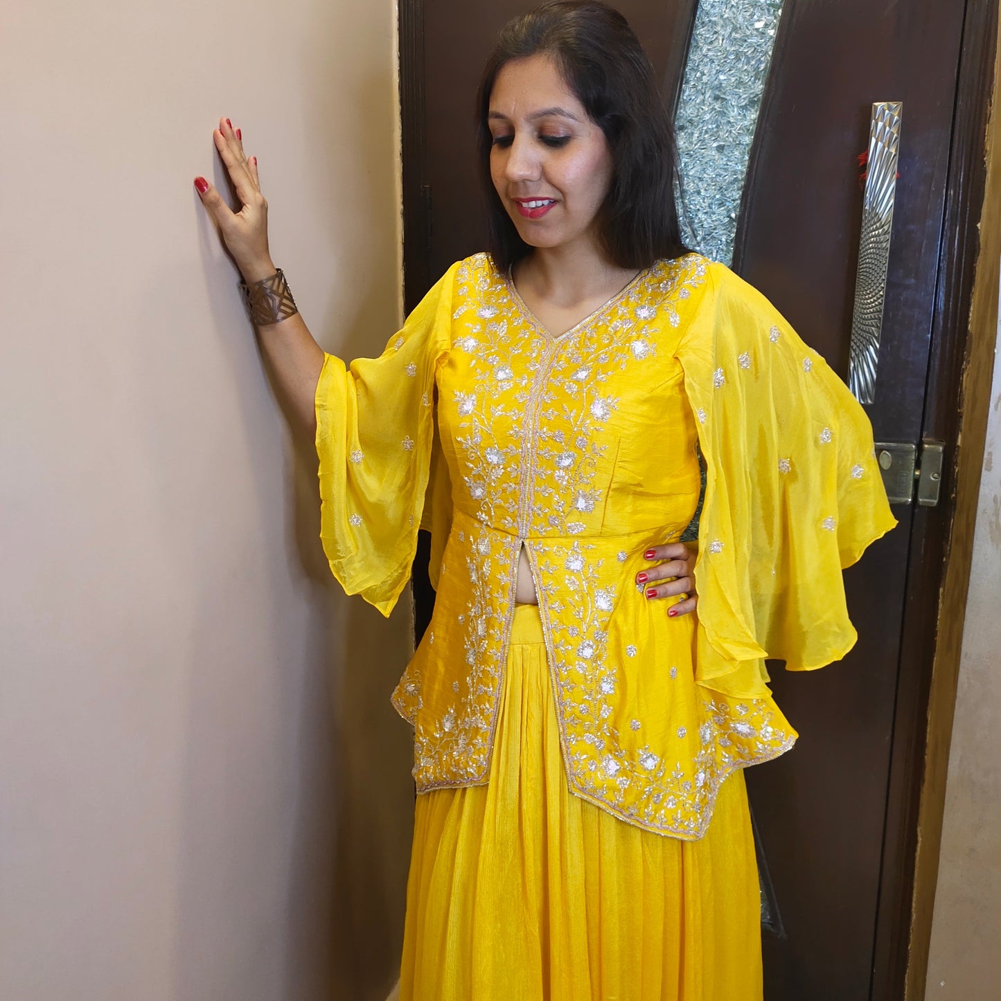 Chinnon Yellow Indo western Top with Skirt