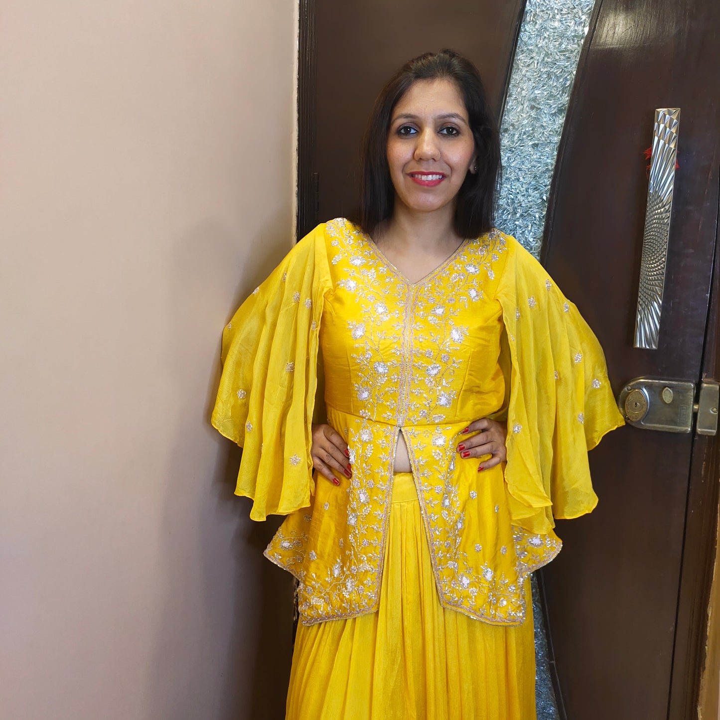 Chinnon Yellow Indo western Top with Skirt