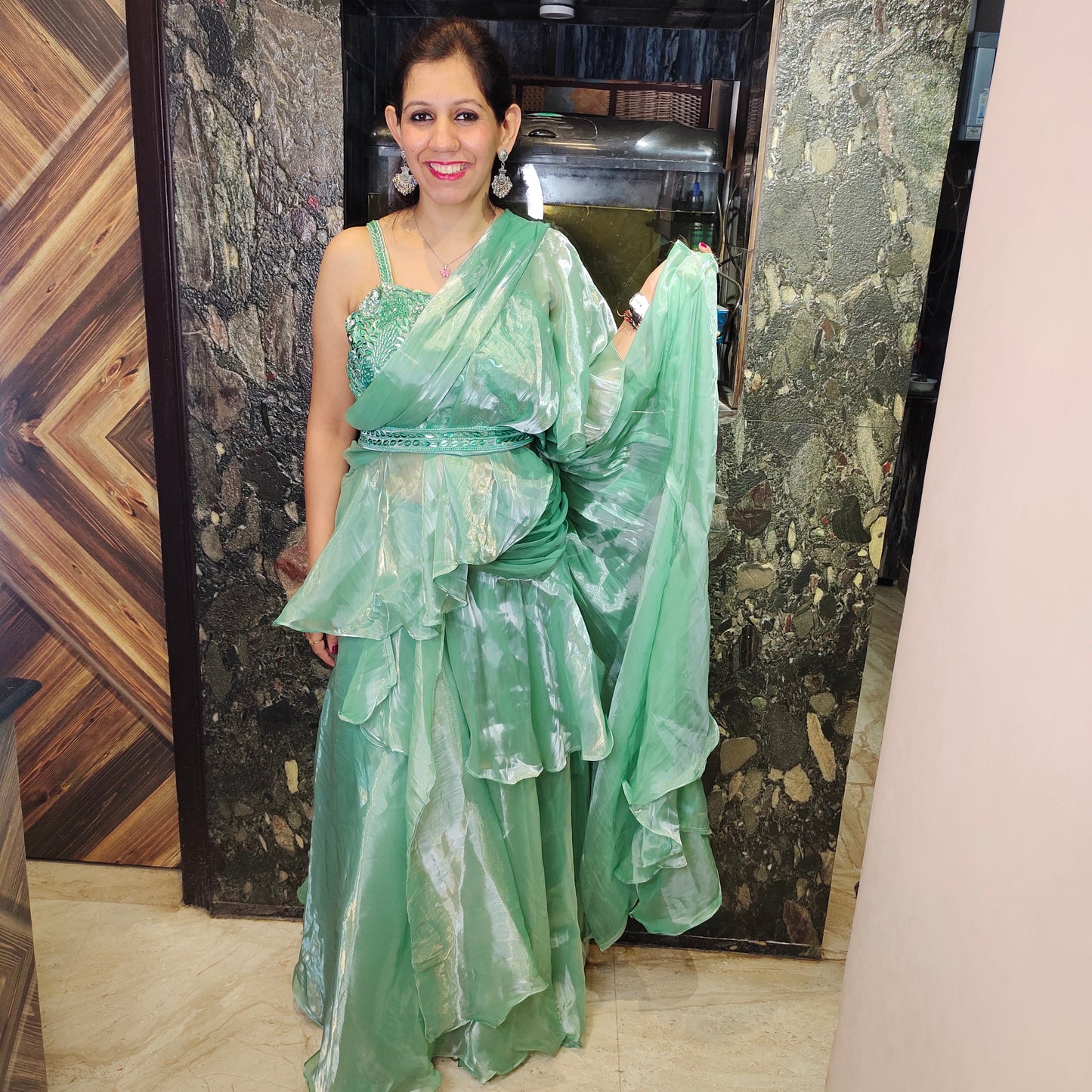 Organza Ruffle Drape Saree