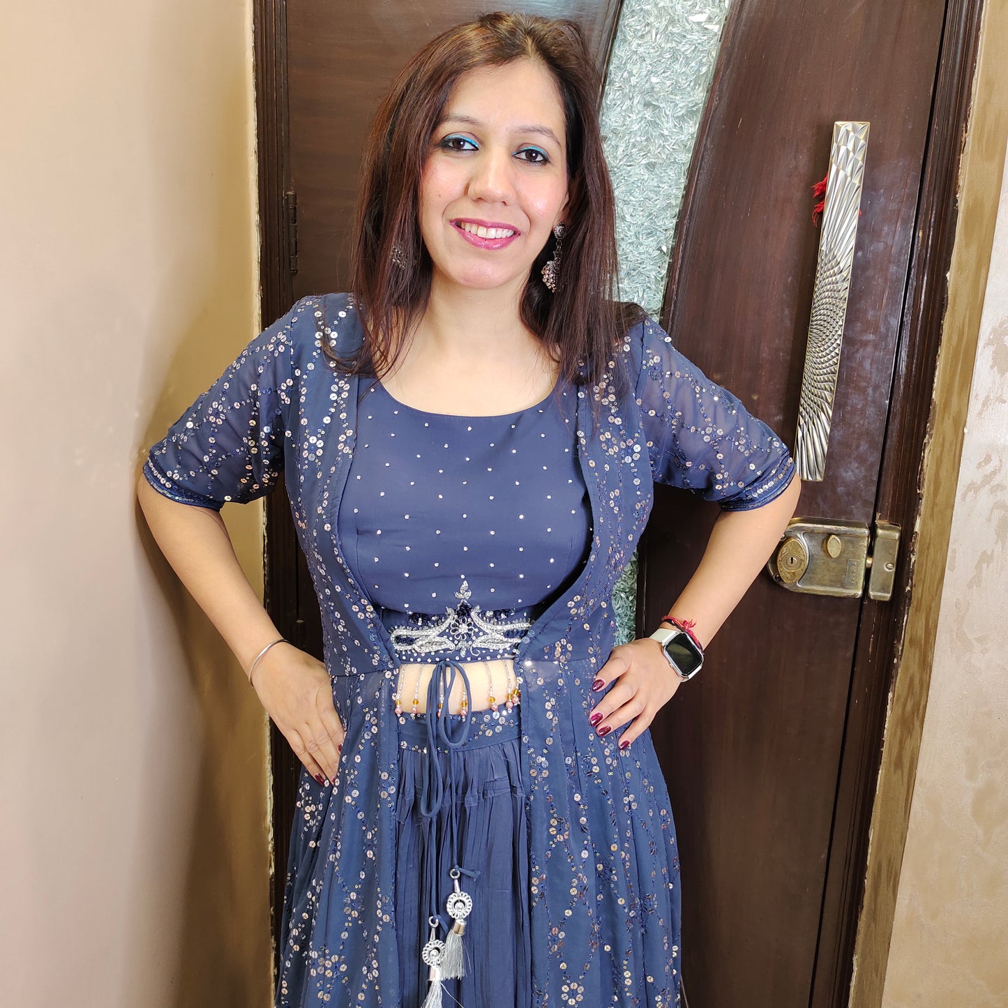 Crop Top Skirt with Sequence Jacket