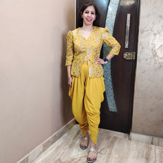 Yellow Indo-Western Top with Tulip Pants