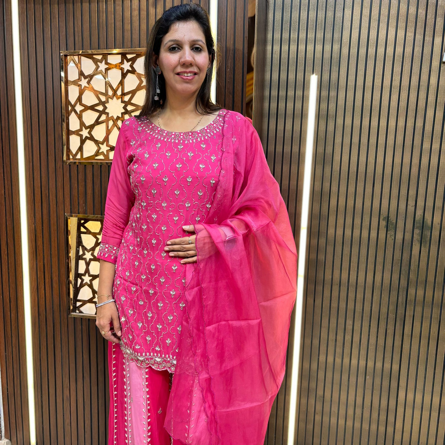 Fuchsia Dream: Embroidered Kurta with Ombre Sharara