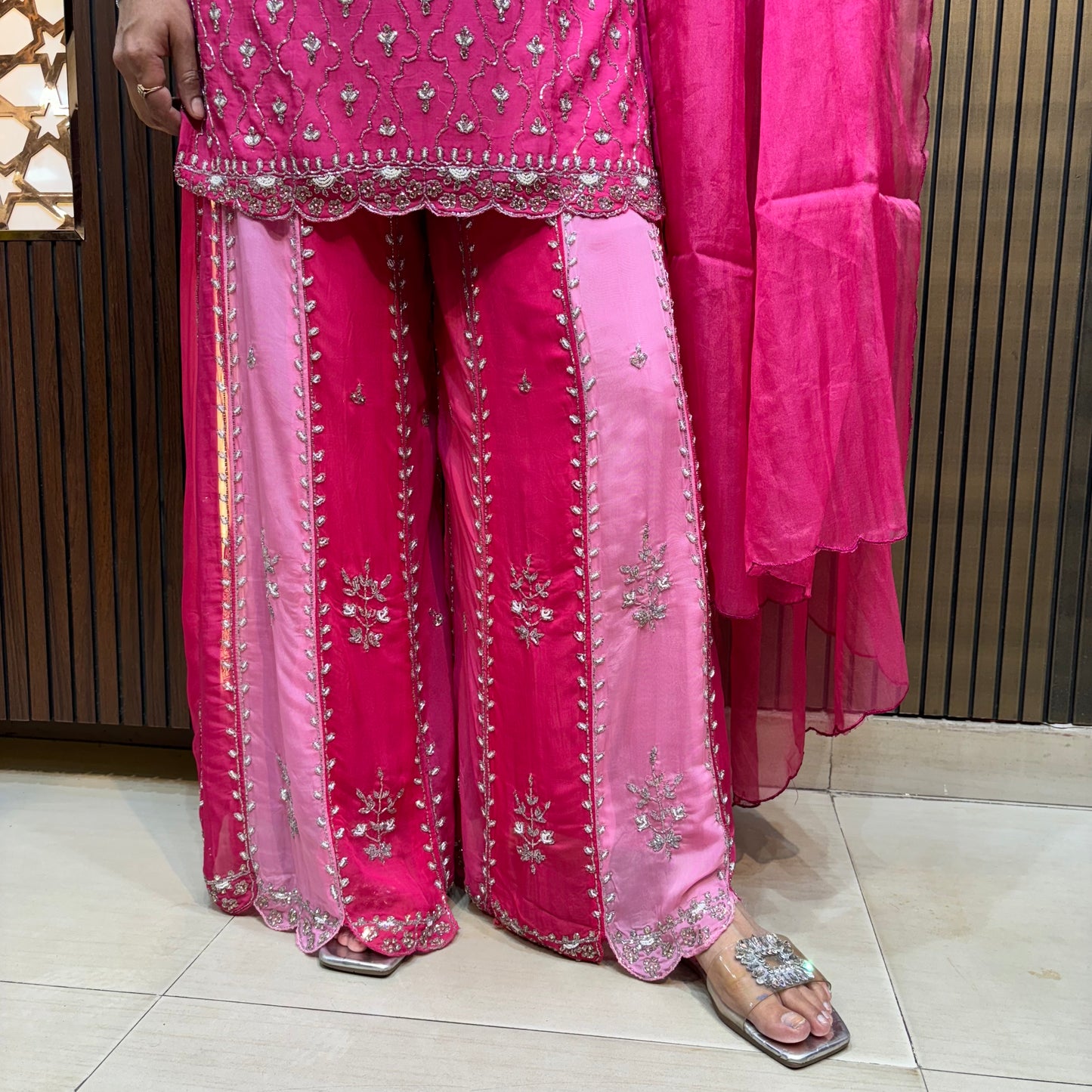 Fuchsia Dream: Embroidered Kurta with Ombre Sharara