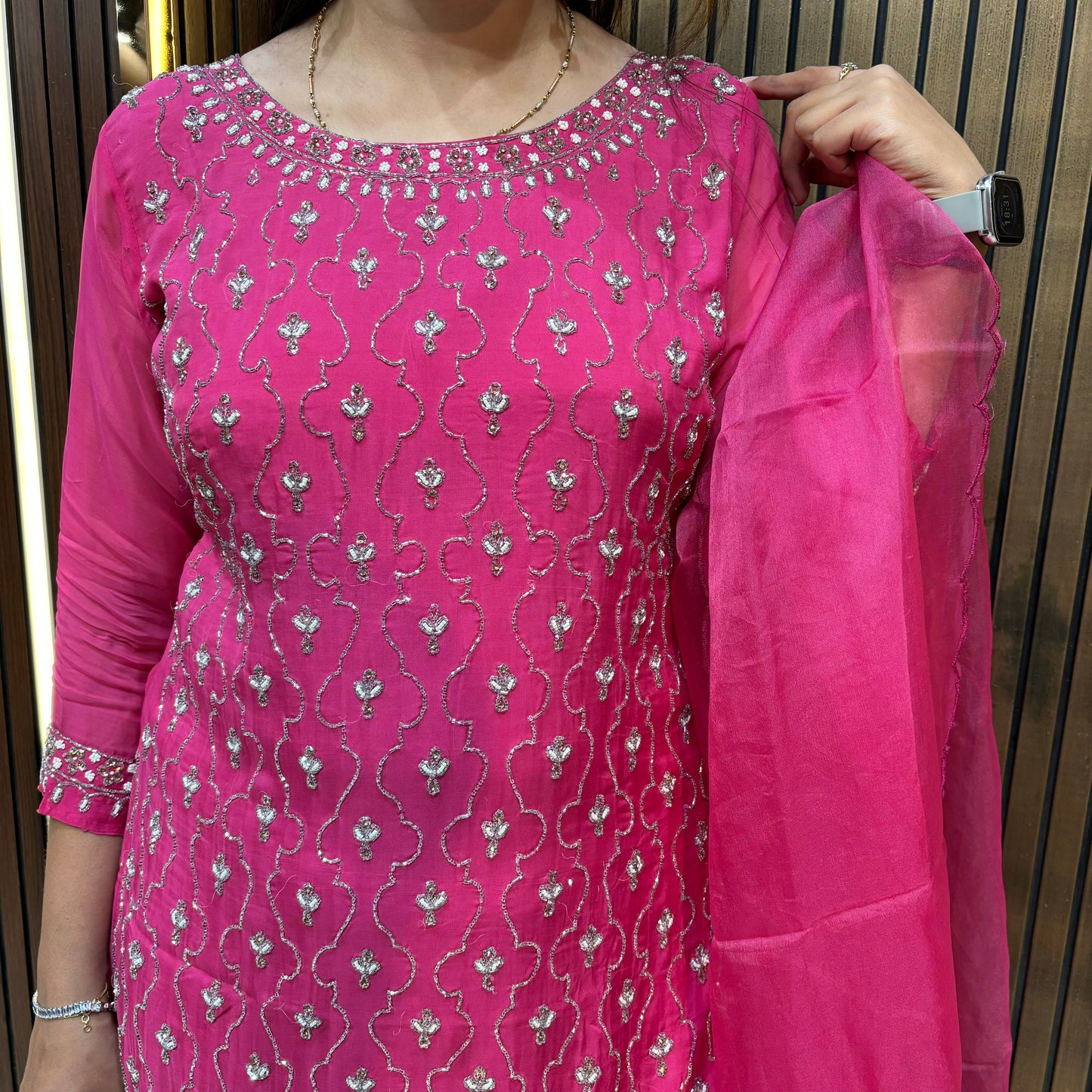 Fuchsia Dream: Embroidered Kurta with Ombre Sharara