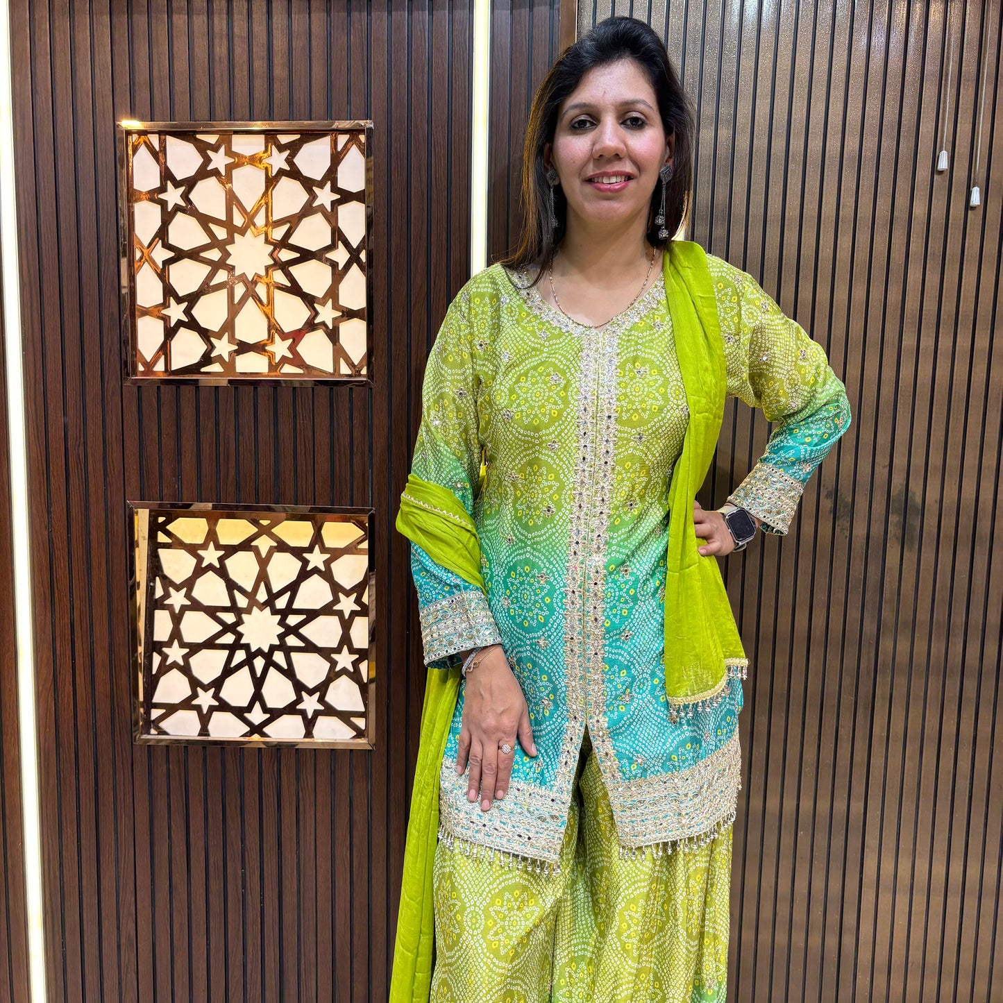Bandhej Ombre Print Kurta with Flared Palazzo Set