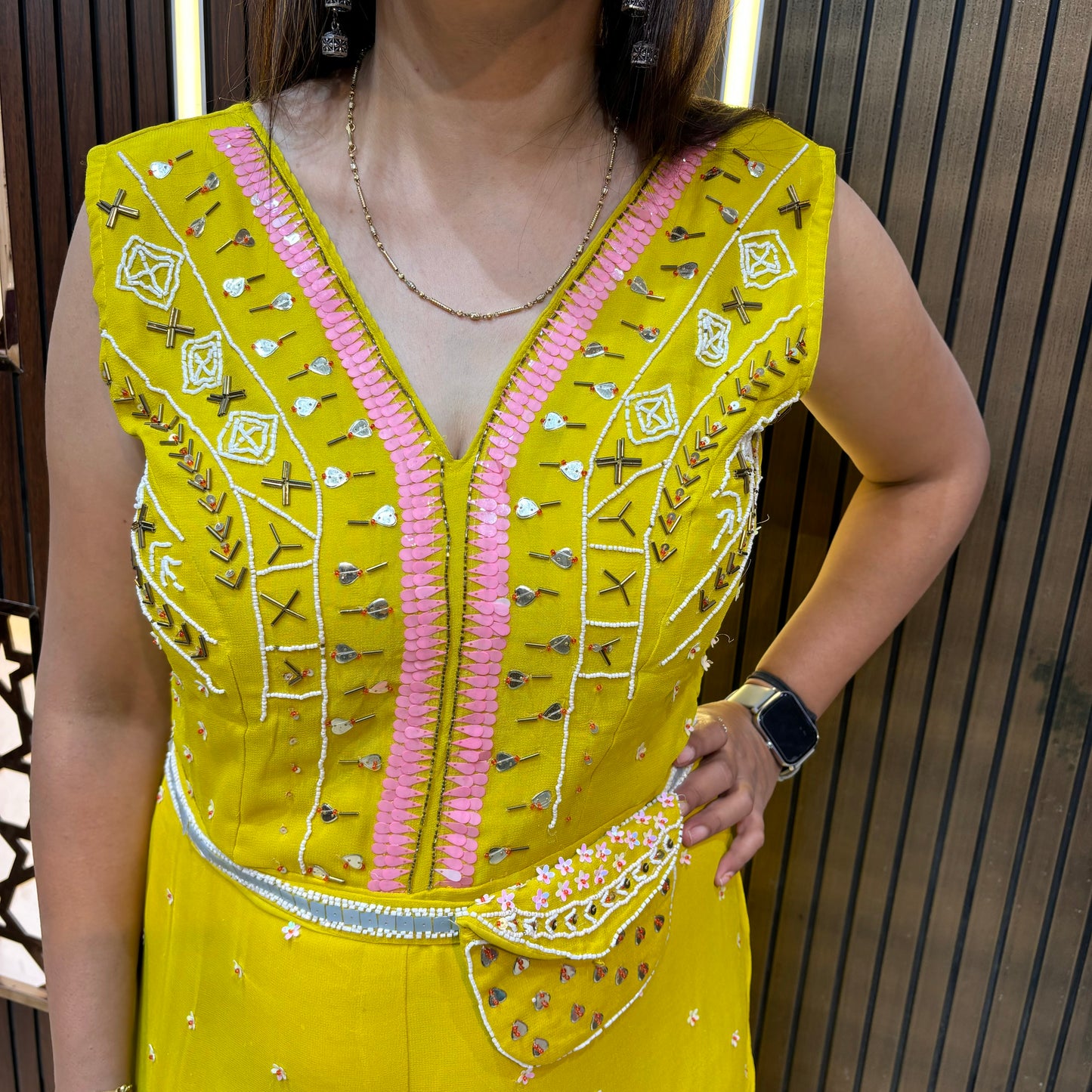 Golden Bloom Hand-Embroidered Yellow Jumpsuit