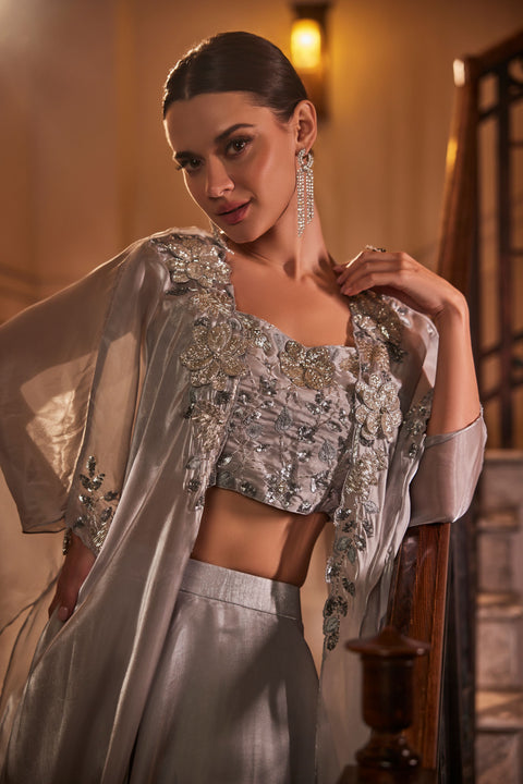 Silver Mist Cape Lehenga Set