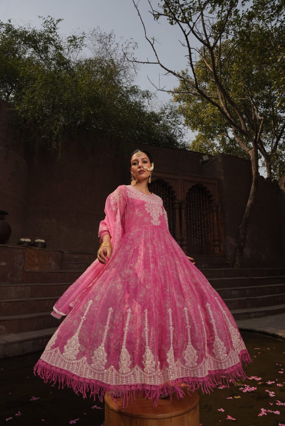 Pink Embroidered Premium Organza Silk Anarkali Set