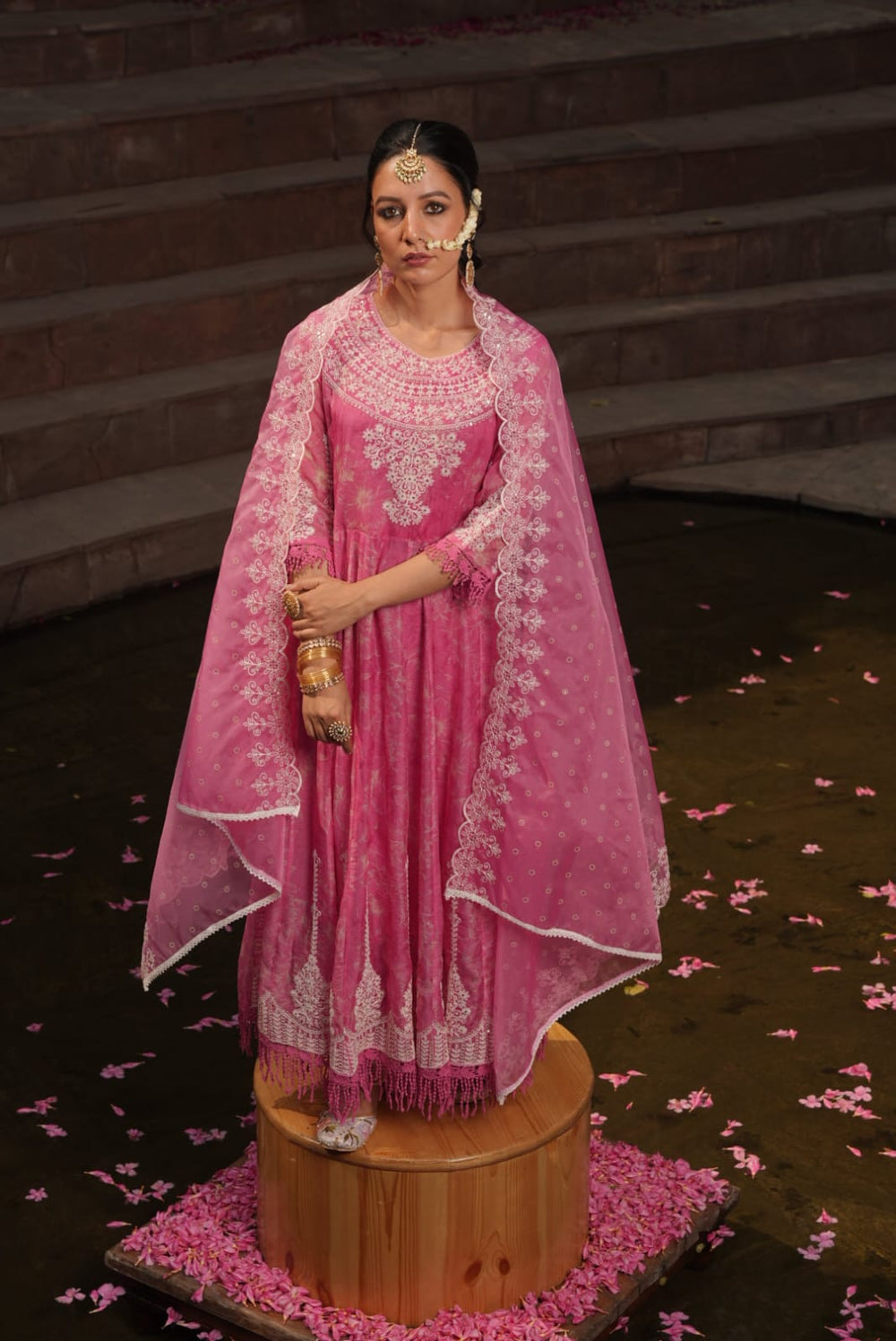 Pink Embroidered Premium Organza Silk Anarkali Set