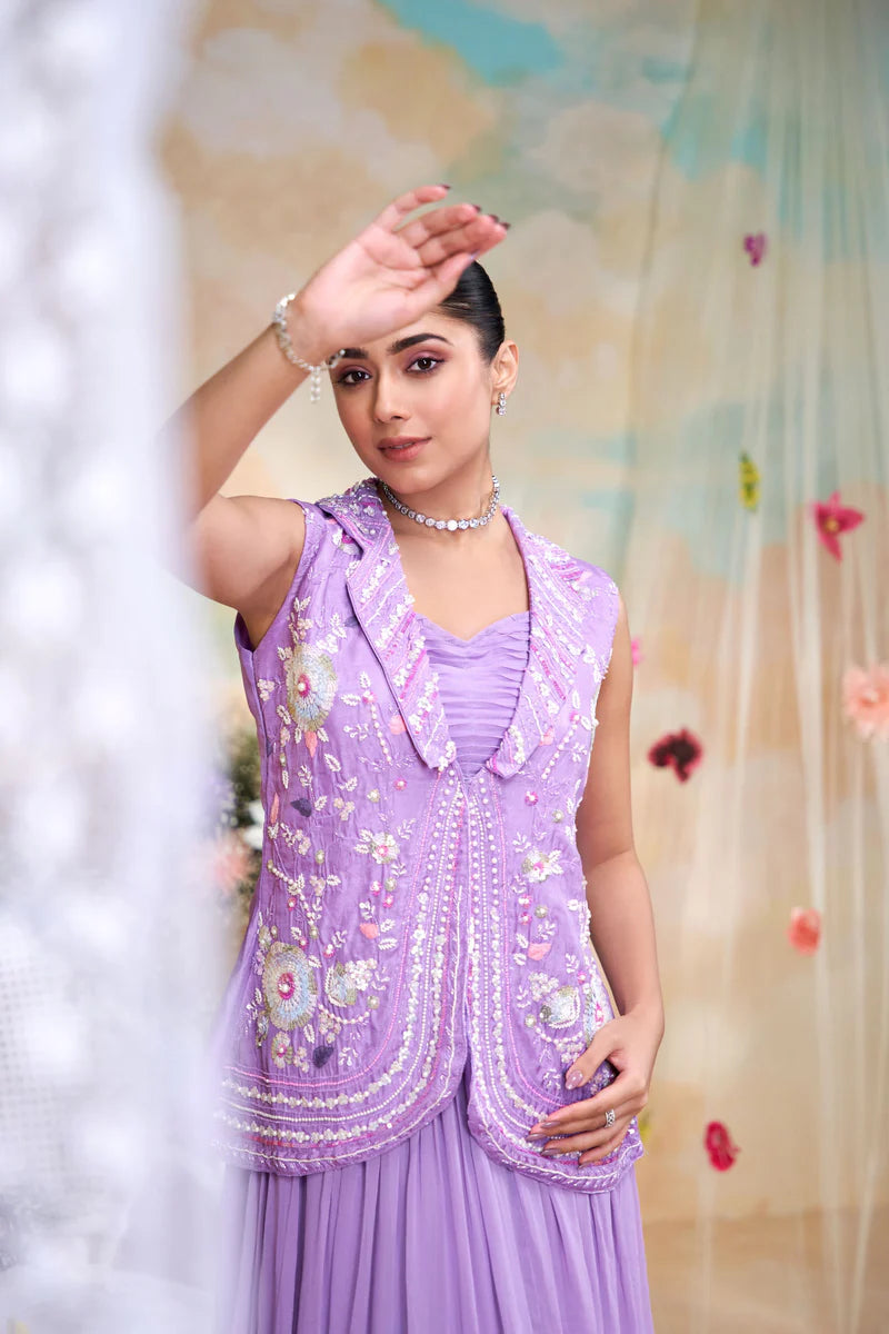 Lavender Grace Layered Gown with Handcrafted Jacket