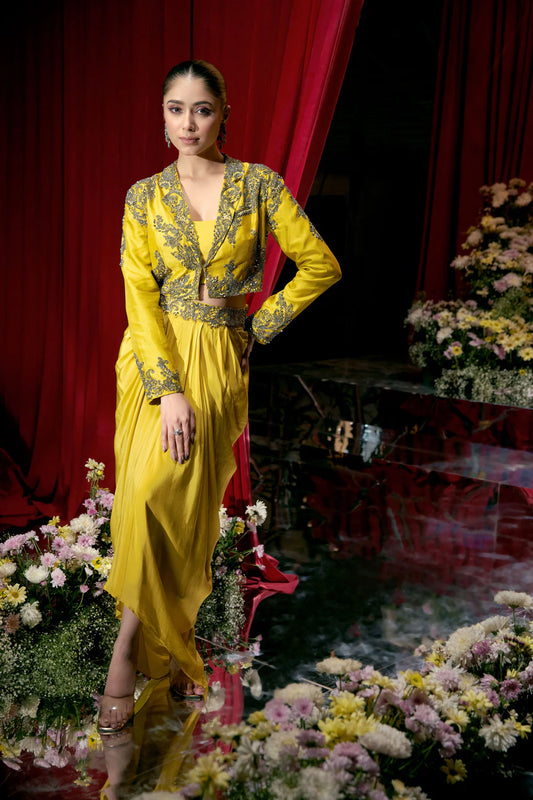 Mustard Yellow Embellished Skirt Set