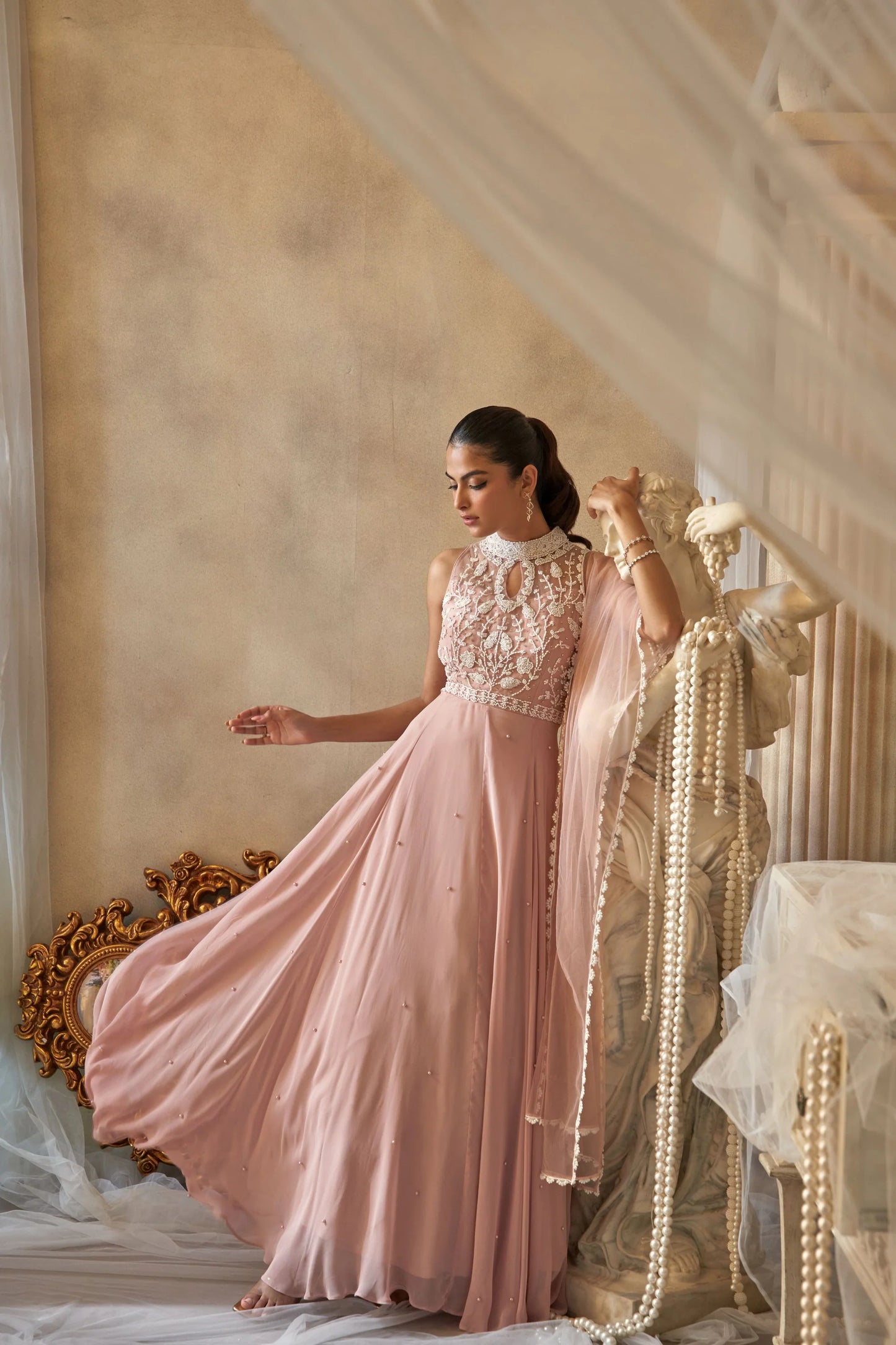 Blush Pink Embroidered Georgette Anarkali Set