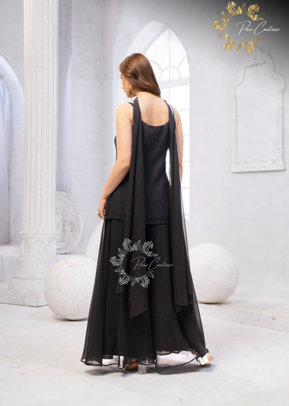 Eclipse Elegance Black Embroidered Kurta Palazzo Set