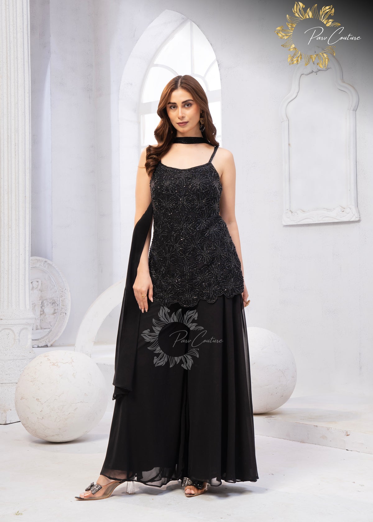 Eclipse Elegance Black Embroidered Kurta Palazzo Set