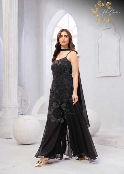 Eclipse Elegance Black Embroidered Kurta Palazzo Set