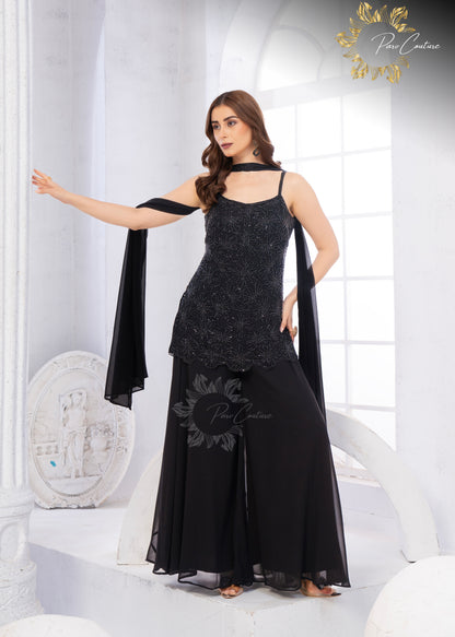 Eclipse Elegance Black Embroidered Kurta Palazzo Set