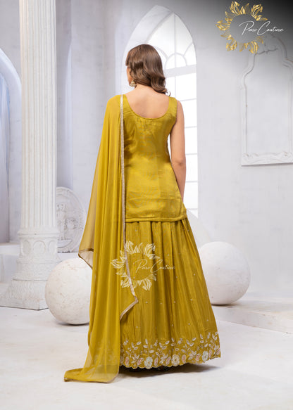 Mustard Bloom Embroidered Skirt Set