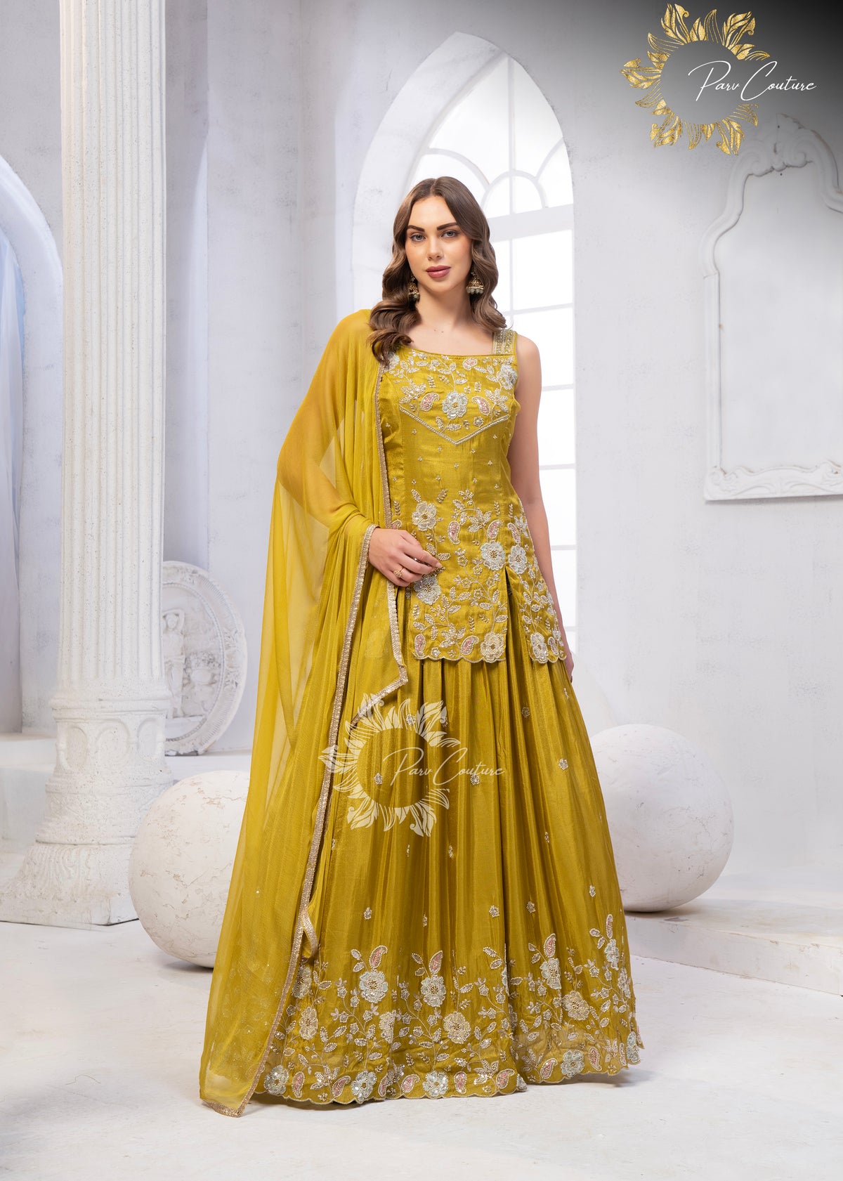Mustard Bloom Embroidered Skirt Set