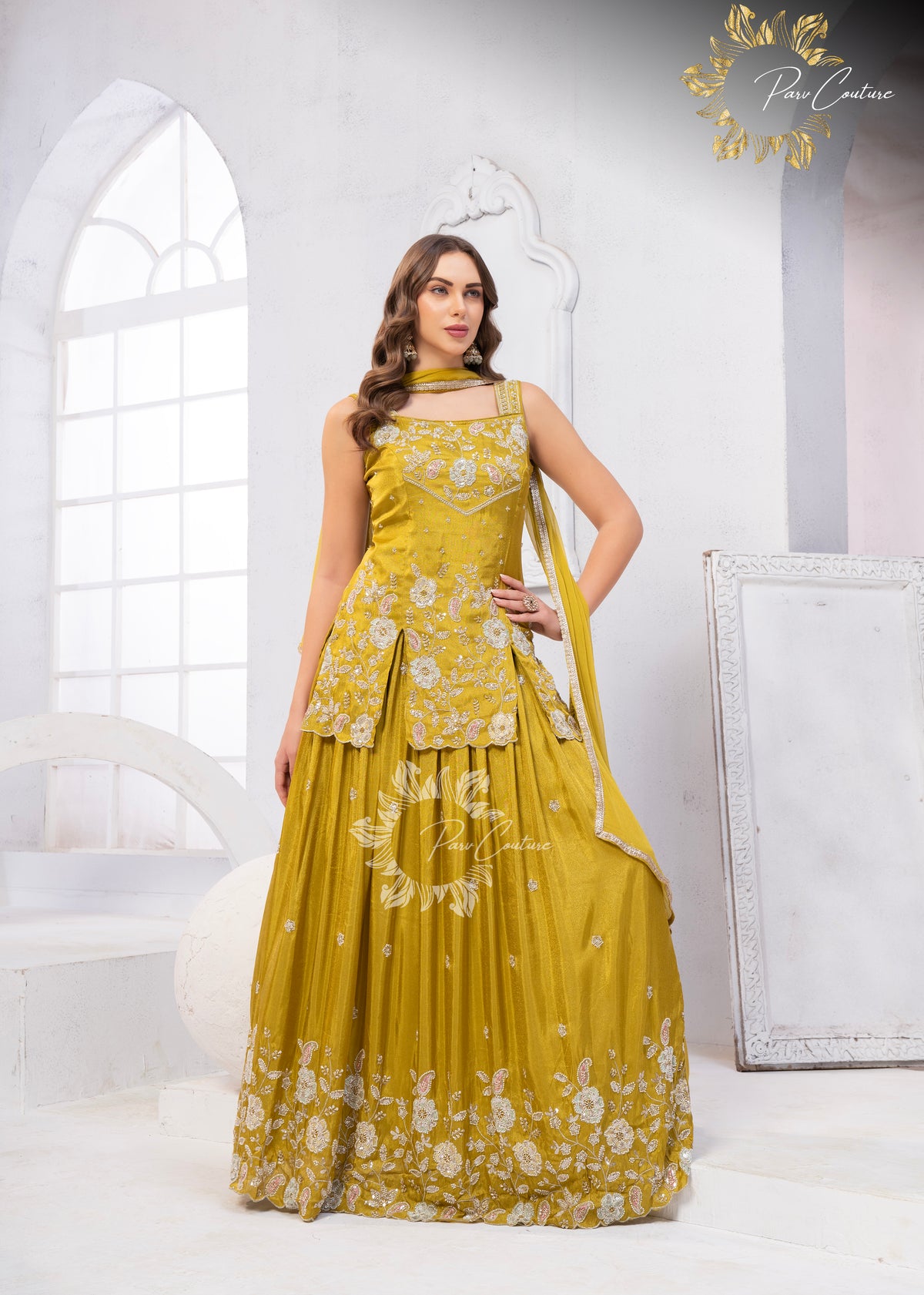 Mustard Bloom Embroidered Skirt Set