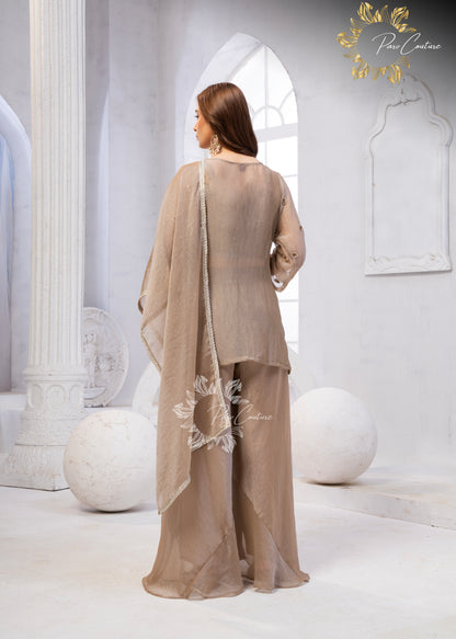 Taupe Luxe Embroidered Sharara Suit