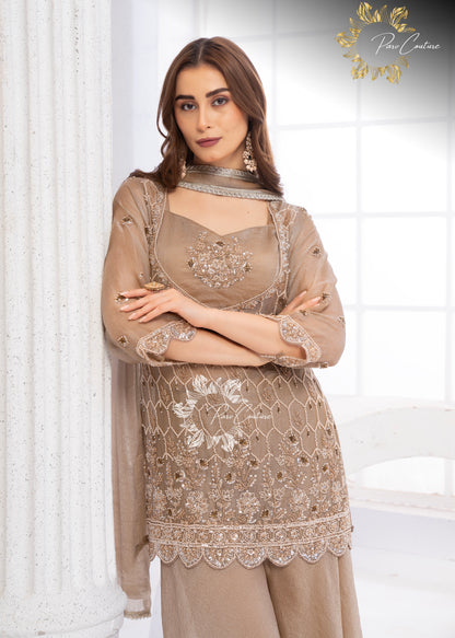 Taupe Luxe Embroidered Sharara Suit