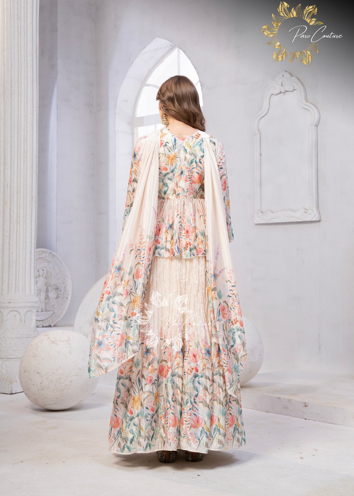 Pastel Garden Floral Peplum Skirt Set