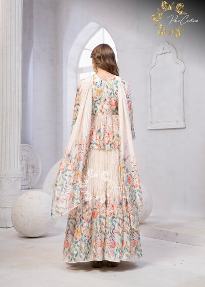 Pastel Garden Floral Peplum Skirt Set