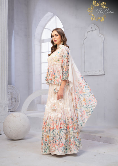 Pastel Garden Floral Peplum Skirt Set