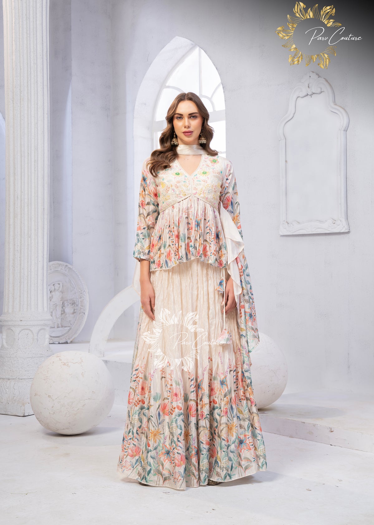 Pastel Garden Floral Peplum Skirt Set