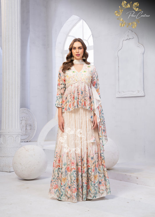 Pastel Garden Floral Peplum Skirt Set