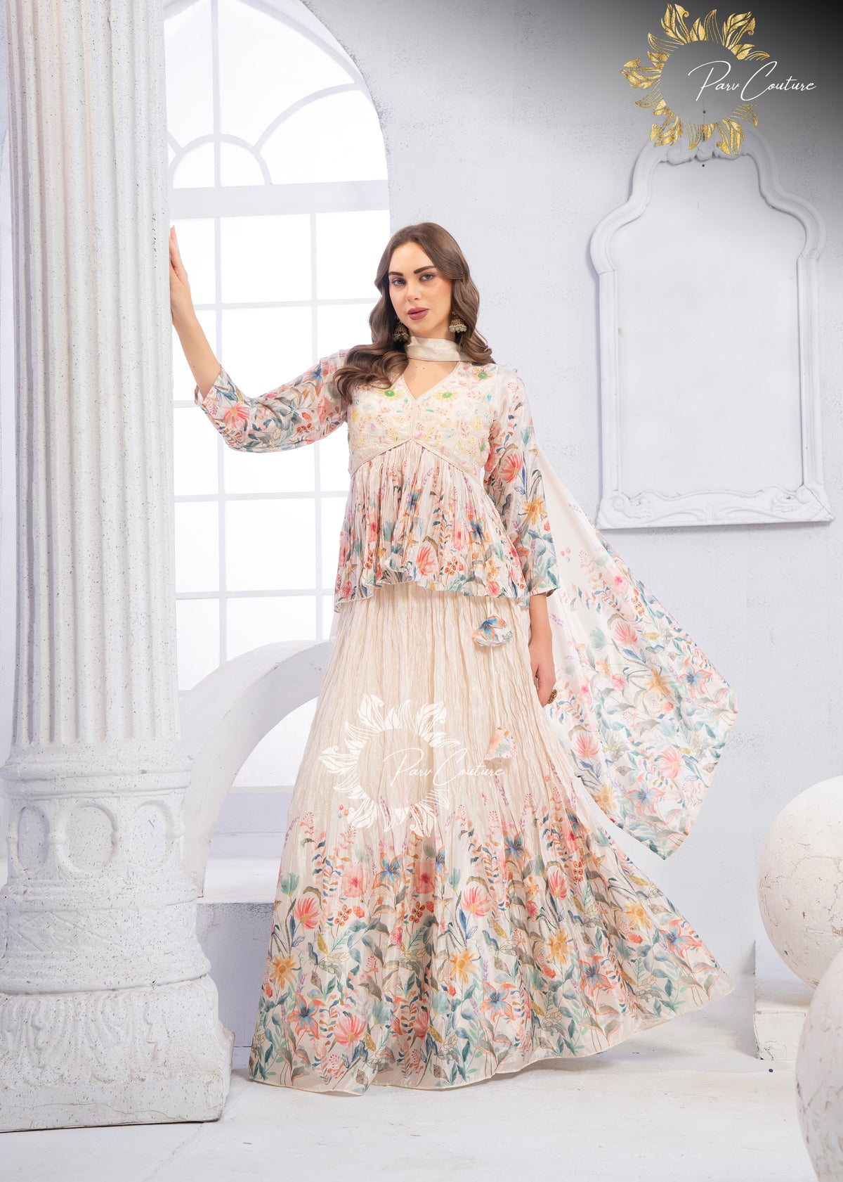 Pastel Garden Floral Peplum Skirt Set