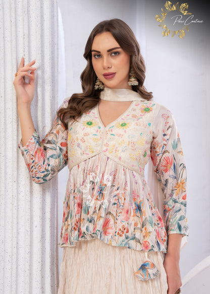 Pastel Garden Floral Peplum Skirt Set