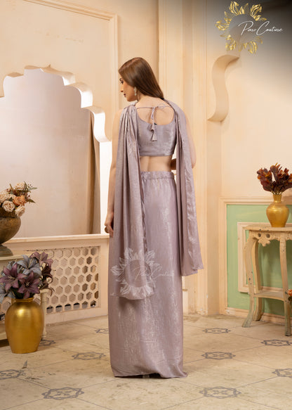Meher Pastel Floral Pleated Skirt Set