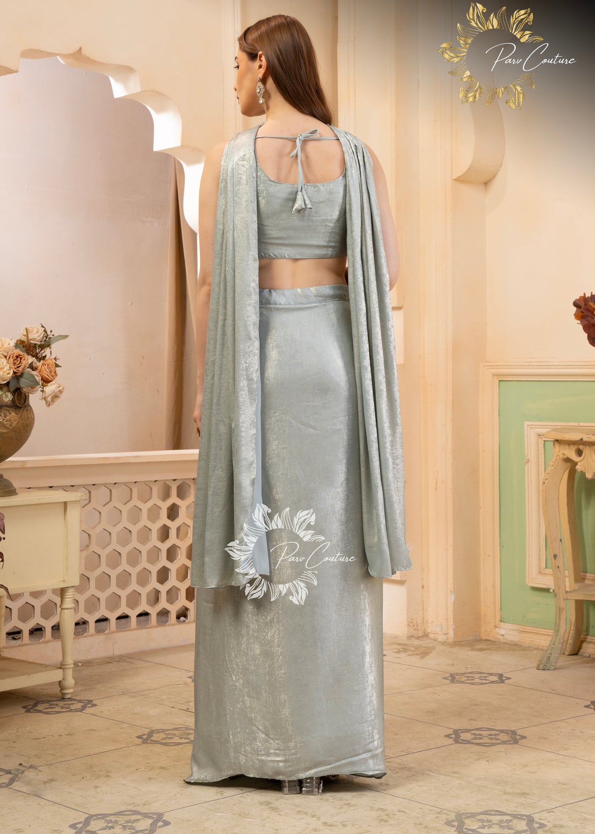 Meher Pastel Floral Pleated Skirt Set