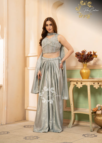 Meher Pastel Floral Pleated Skirt Set